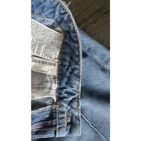 Zara Logo High-Waisted Cropped Wide Leg Jean Sz 6 Blue For Womens Cotton 100% - Picture 10 of 16